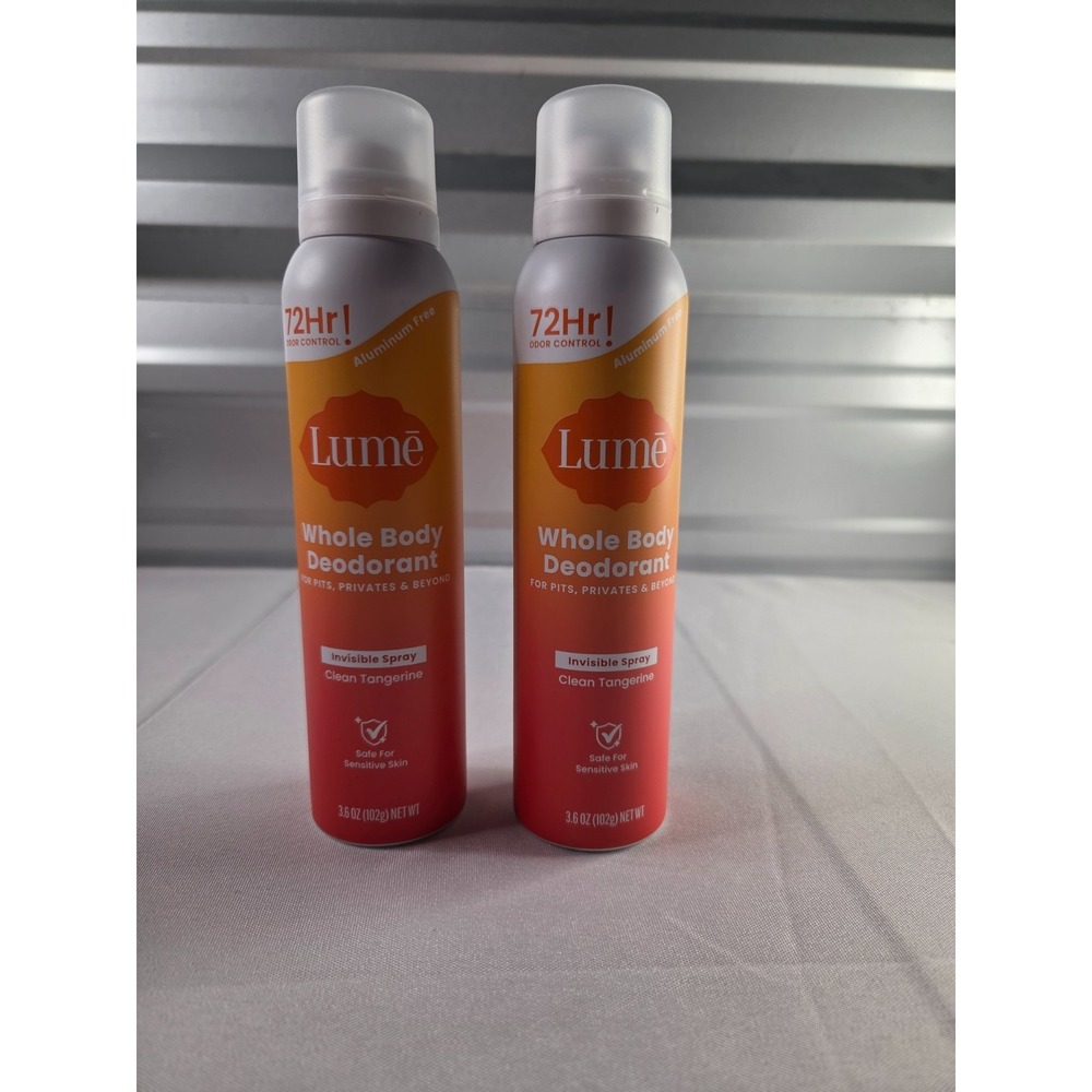 Lume Whole Body Deodorant Spray 3.6oz 72HR Odor Control 2 Pack Clean Tangerine